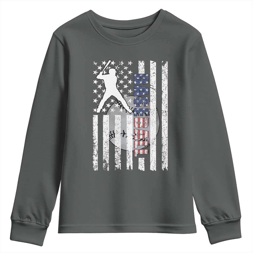 Patriotic Baseball Lover Youth Sweatshirt USA American Flag Gift - Wonder Print Shop