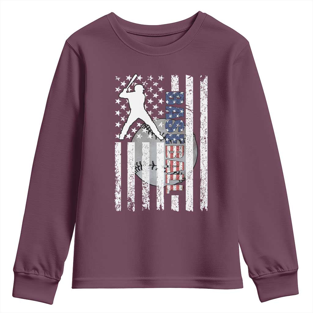 Patriotic Baseball Lover Youth Sweatshirt USA American Flag Gift - Wonder Print Shop
