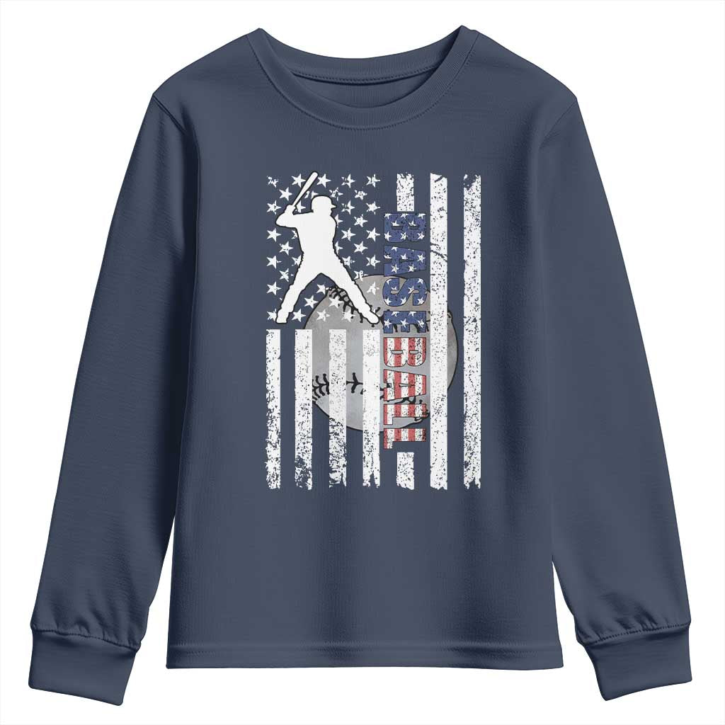 Patriotic Baseball Lover Youth Sweatshirt USA American Flag Gift - Wonder Print Shop