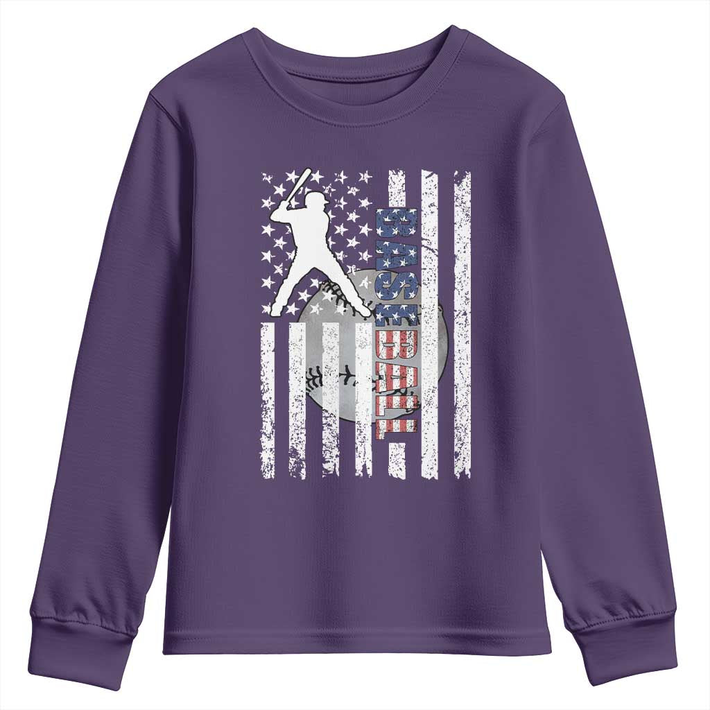 Patriotic Baseball Lover Youth Sweatshirt USA American Flag Gift - Wonder Print Shop