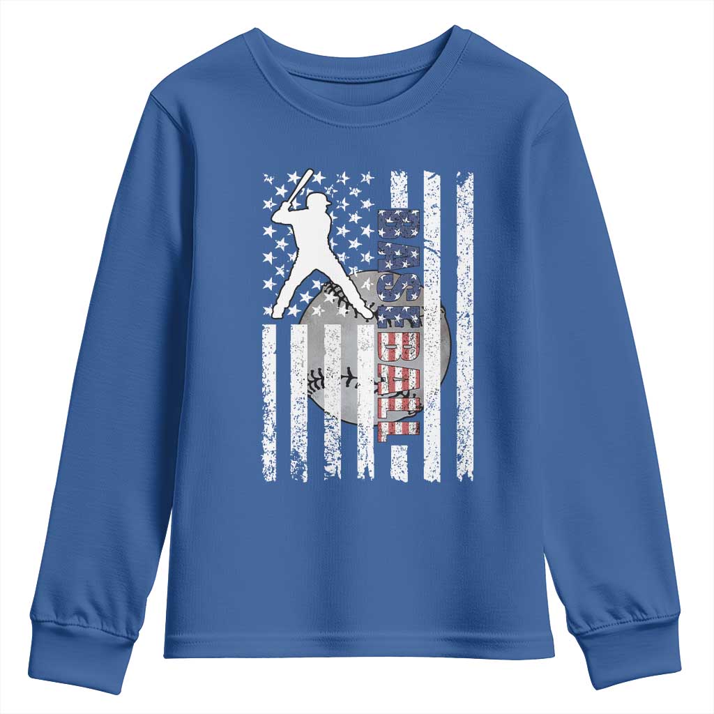 Patriotic Baseball Lover Youth Sweatshirt USA American Flag Gift - Wonder Print Shop