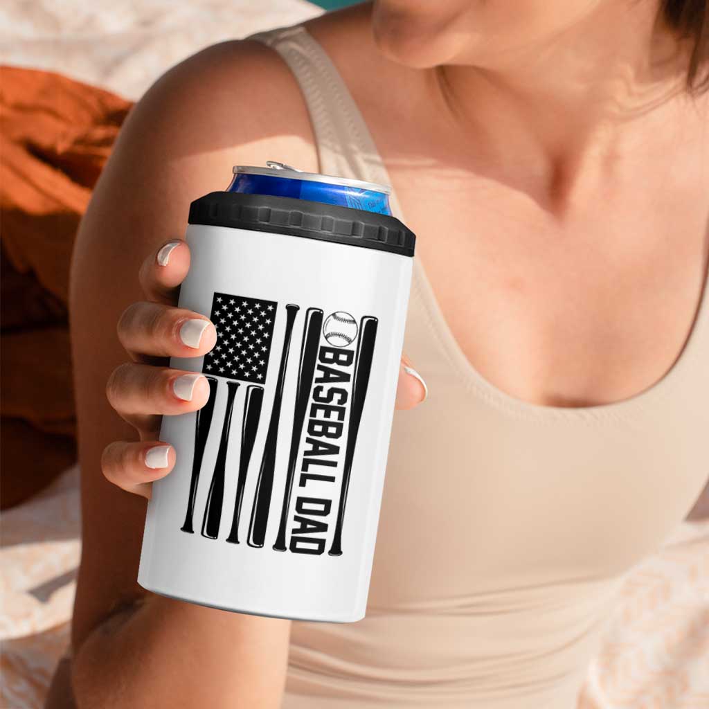 Baseball Dad Patriotic 4 in 1 Can Cooler Tumbler USA American Flag Gift
