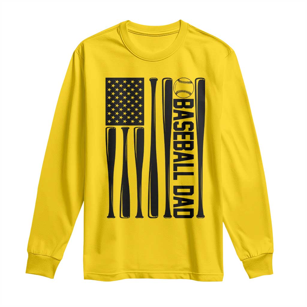 Baseball Dad Patriotic Long Sleeve Shirt USA American Flag Gift - Wonder Print Shop