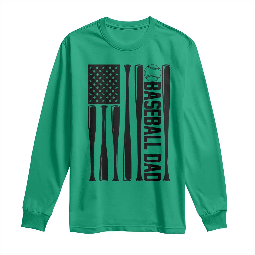 Baseball Dad Patriotic Long Sleeve Shirt USA American Flag Gift - Wonder Print Shop