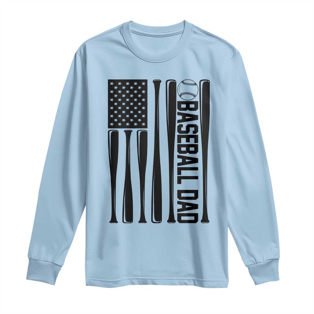 Baseball Dad Patriotic Long Sleeve Shirt USA American Flag Gift - Wonder Print Shop