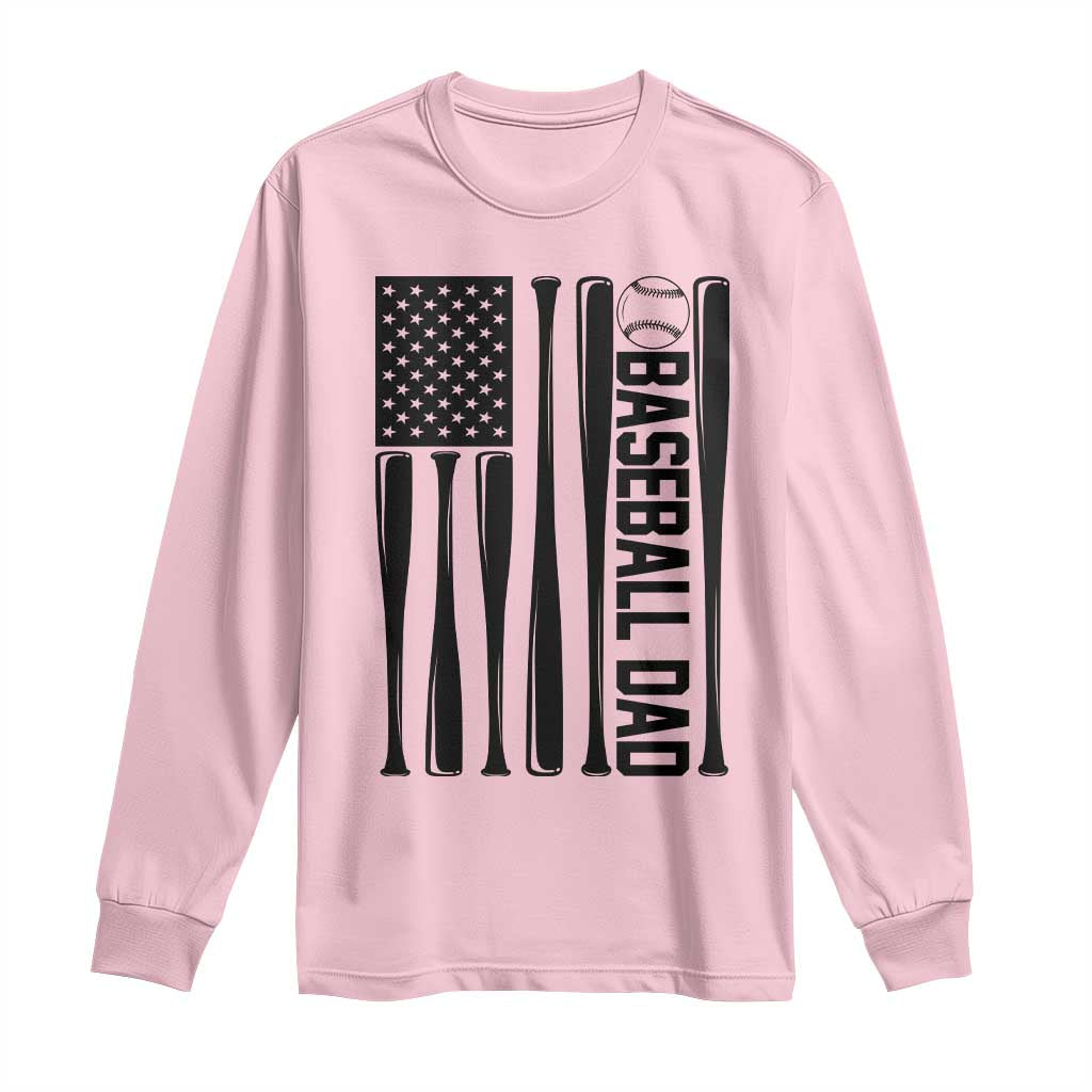 Baseball Dad Patriotic Long Sleeve Shirt USA American Flag Gift - Wonder Print Shop