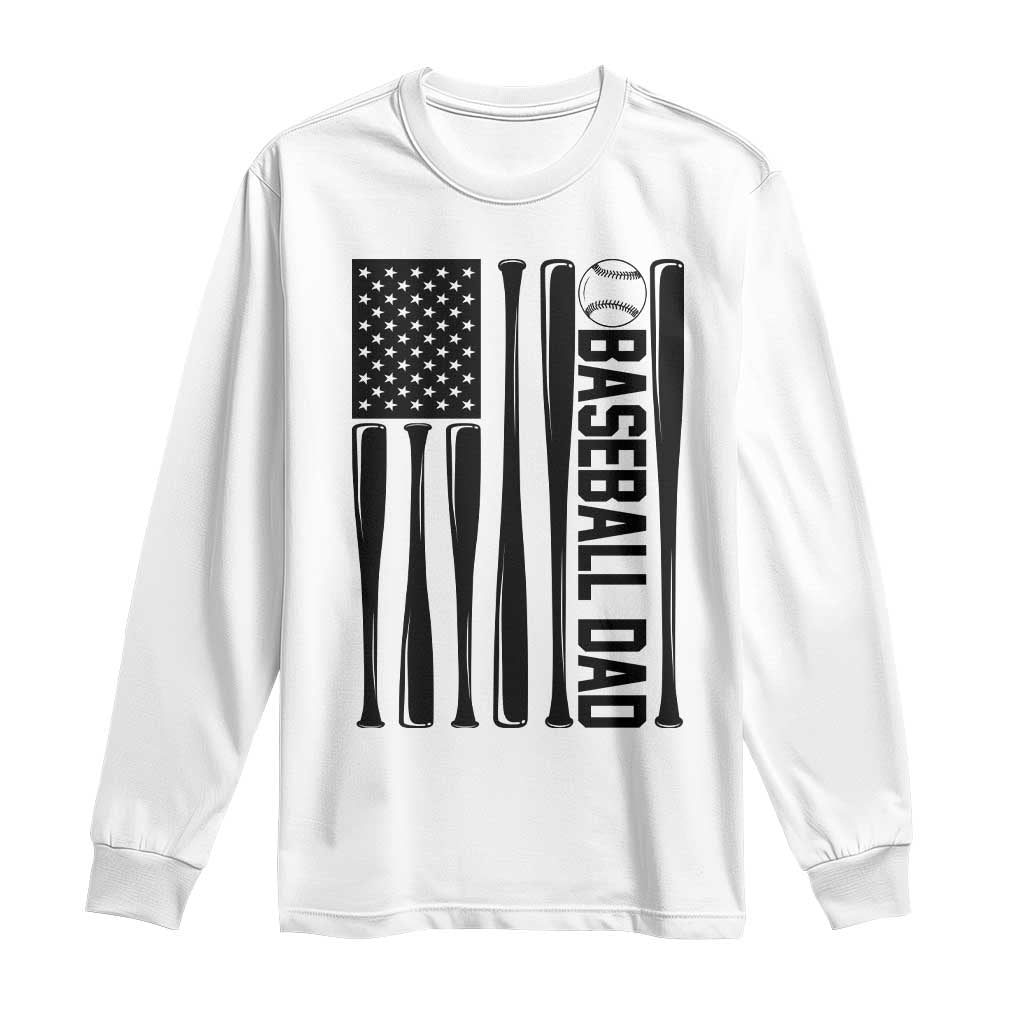 Baseball Dad Patriotic Long Sleeve Shirt USA American Flag Gift - Wonder Print Shop