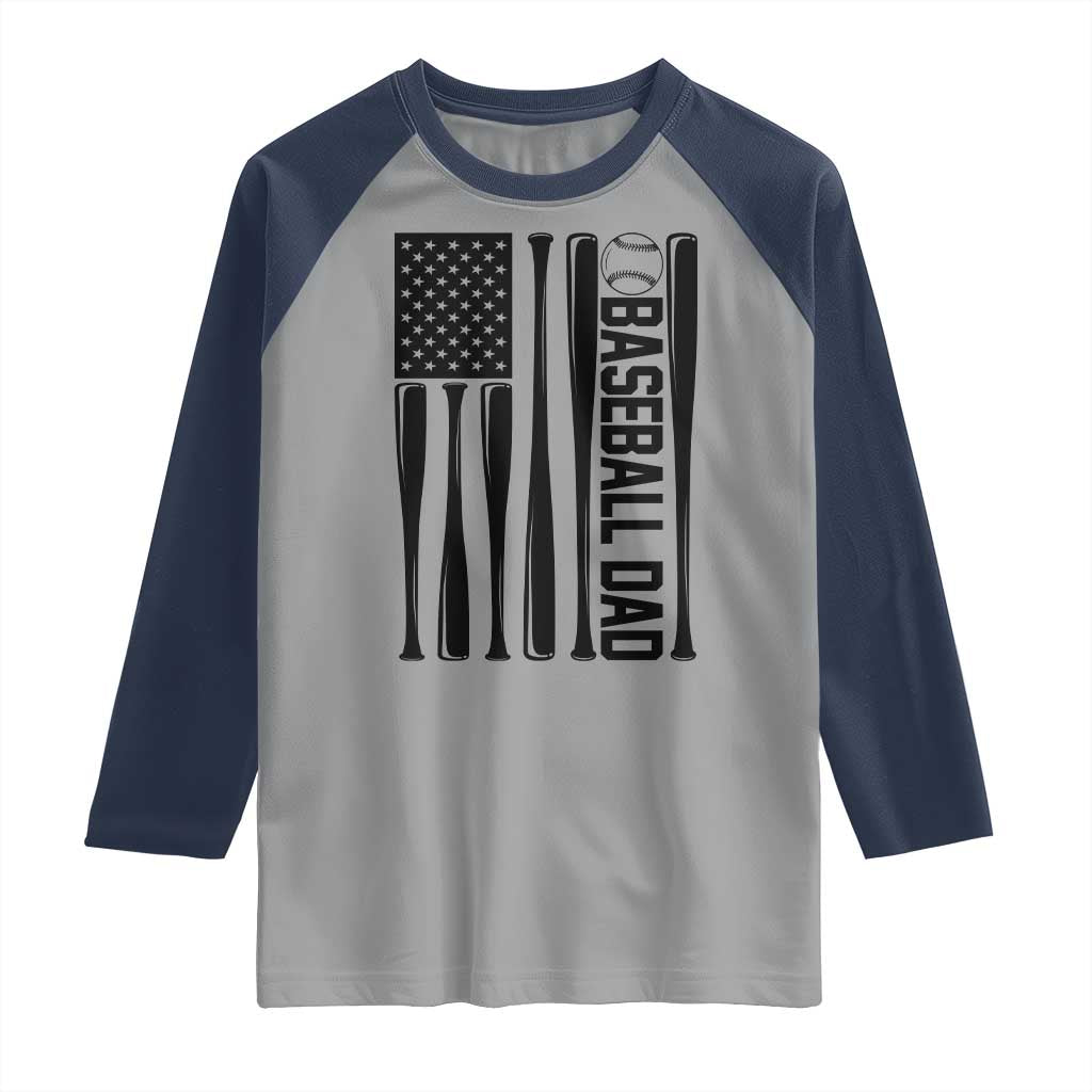 Baseball Dad Patriotic Raglan Shirt USA American Flag Gift - Wonder Print Shop