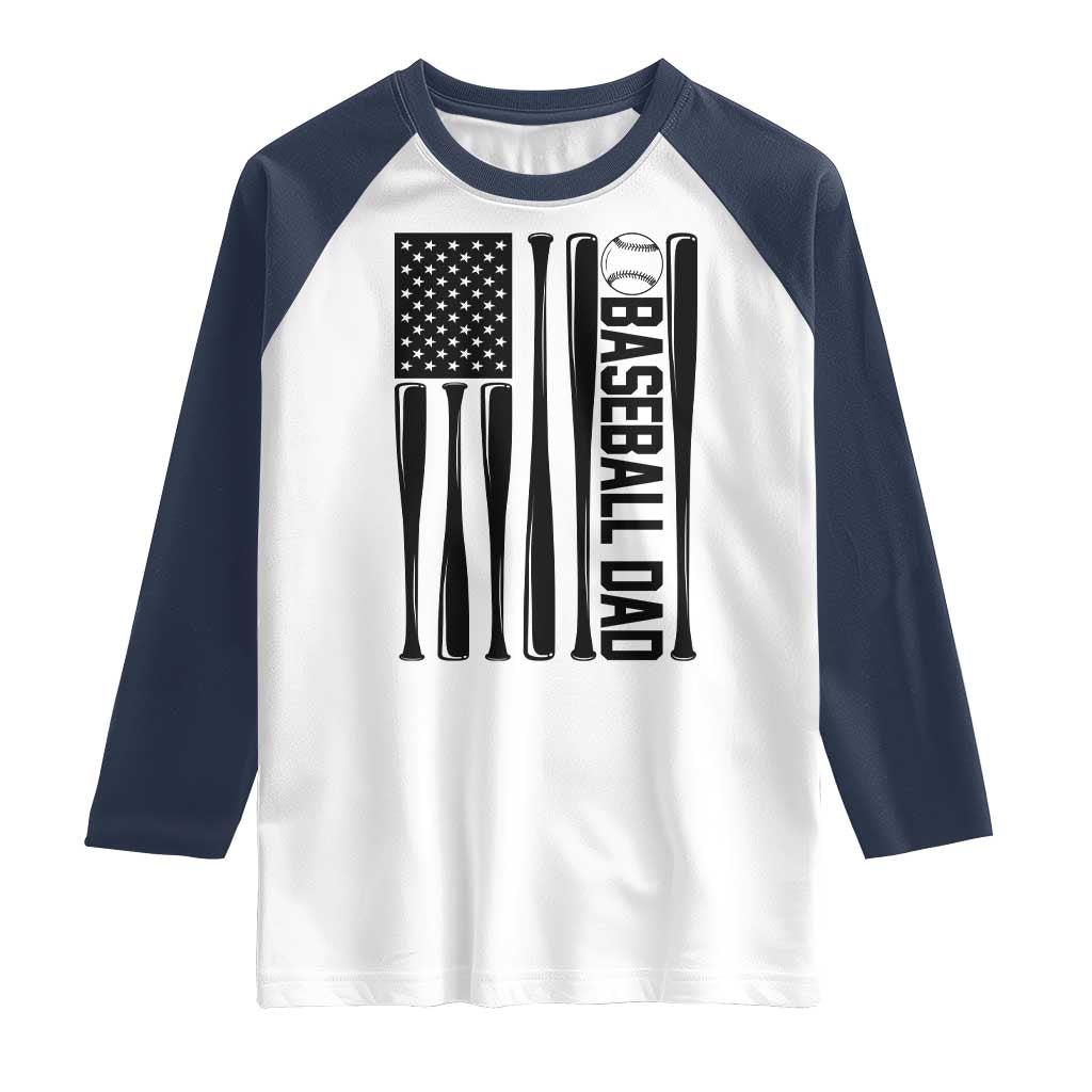 Baseball Dad Patriotic Raglan Shirt USA American Flag Gift - Wonder Print Shop