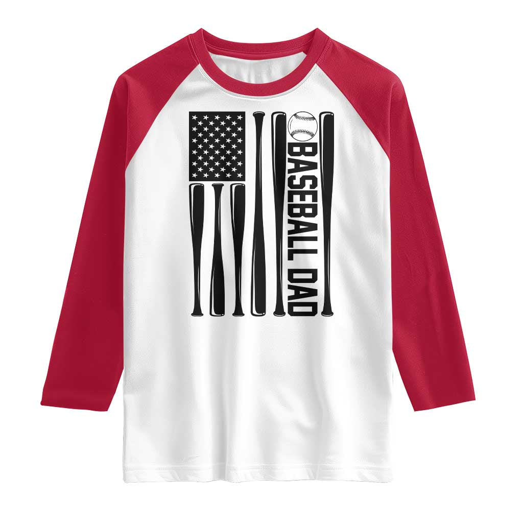 Baseball Dad Patriotic Raglan Shirt USA American Flag Gift - Wonder Print Shop