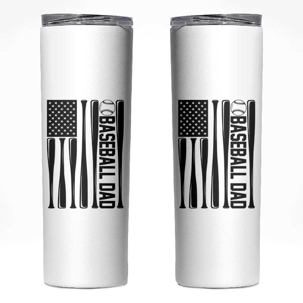 Baseball Dad Patriotic Skinny Tumbler USA American Flag Gift