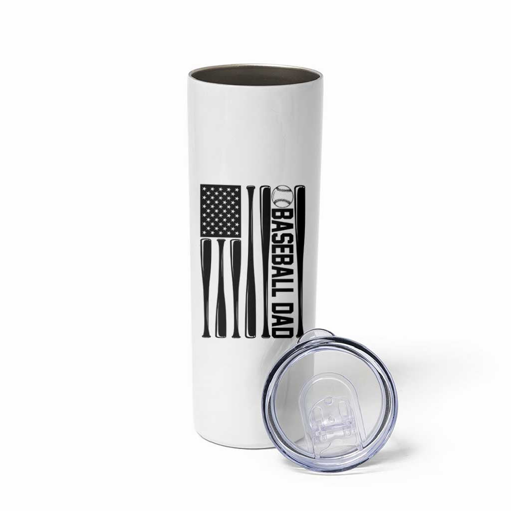 Baseball Dad Patriotic Skinny Tumbler USA American Flag Gift