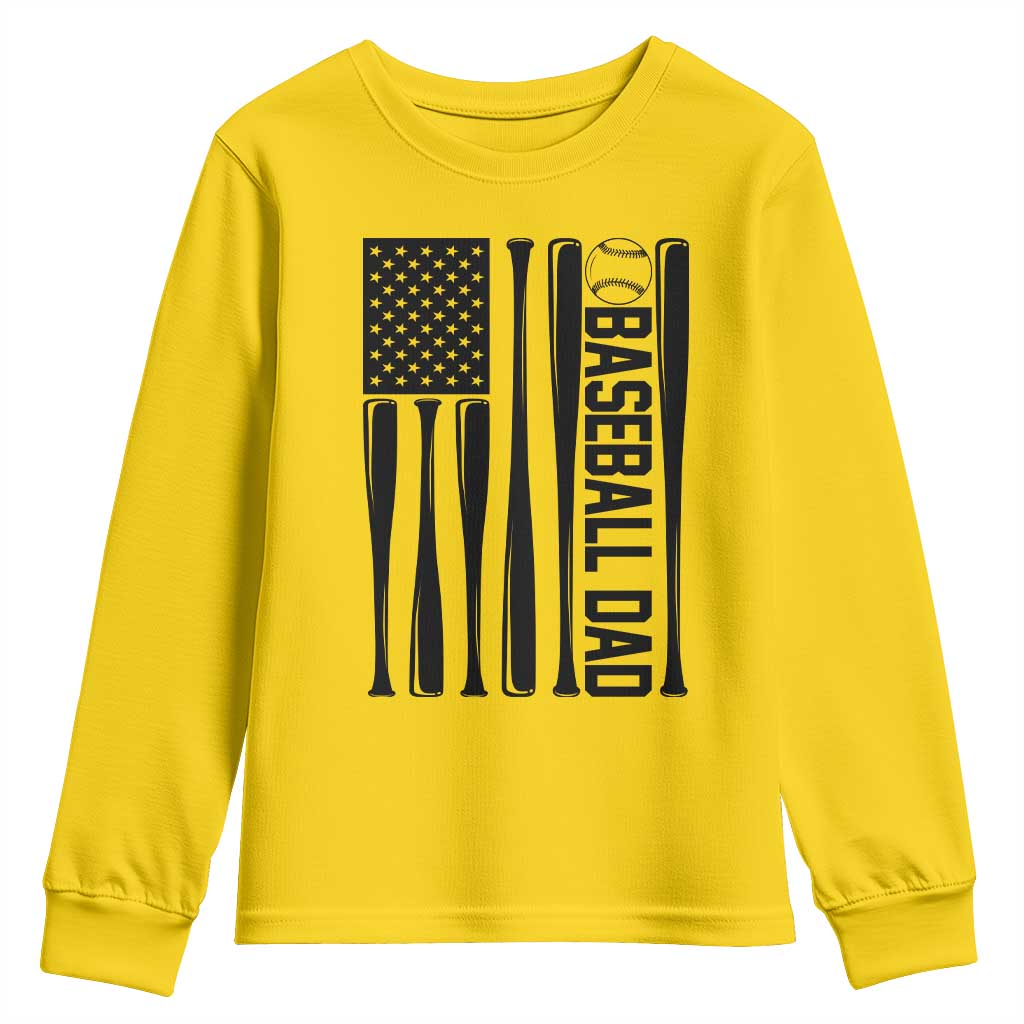 Baseball Dad Patriotic Youth Sweatshirt USA American Flag Gift - Wonder Print Shop
