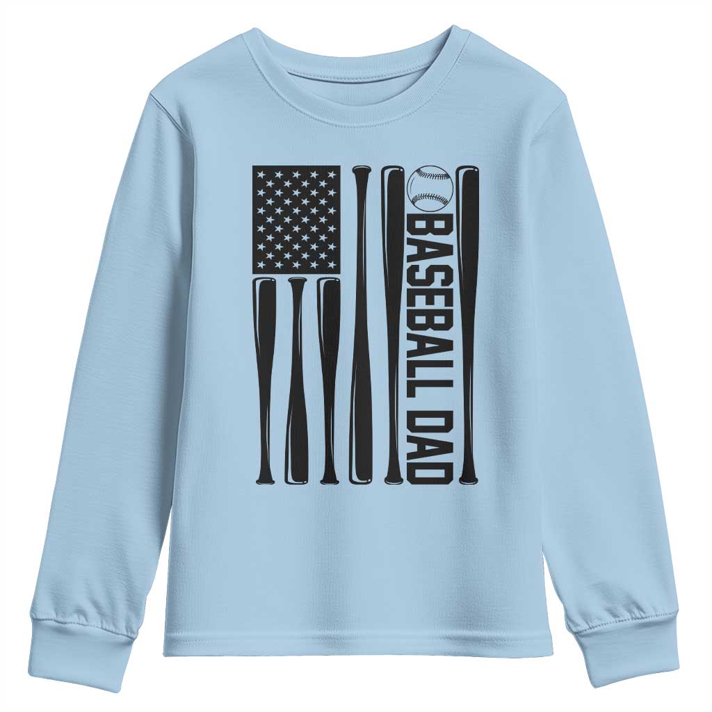 Baseball Dad Patriotic Youth Sweatshirt USA American Flag Gift - Wonder Print Shop