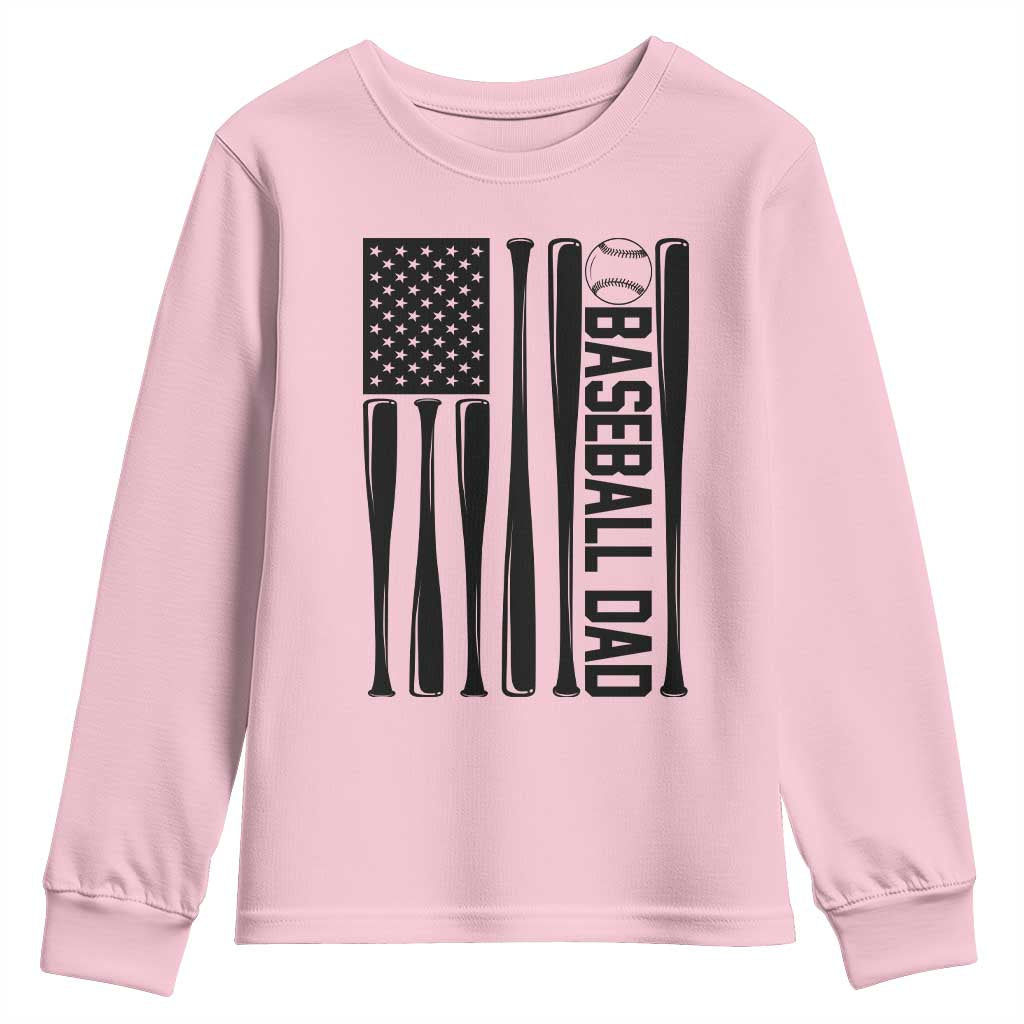 Baseball Dad Patriotic Youth Sweatshirt USA American Flag Gift - Wonder Print Shop
