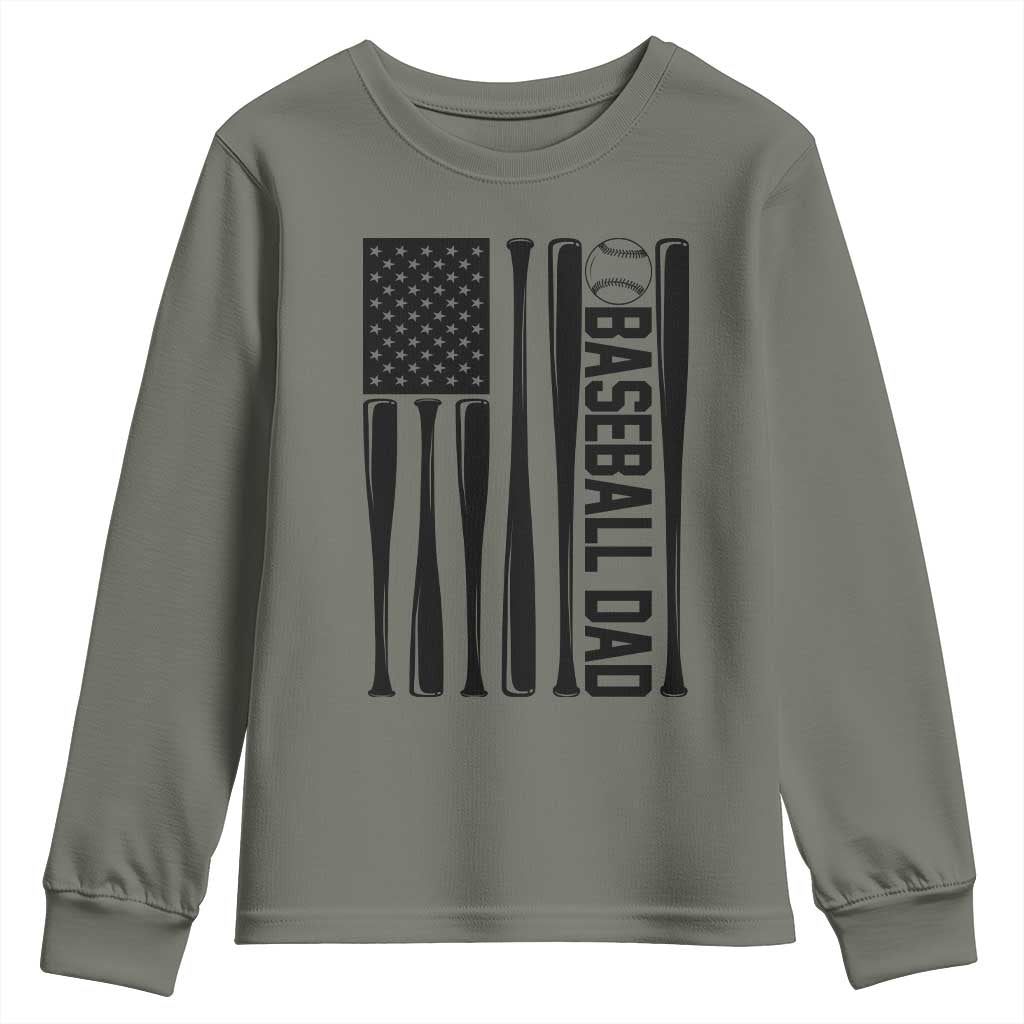 Baseball Dad Patriotic Youth Sweatshirt USA American Flag Gift - Wonder Print Shop