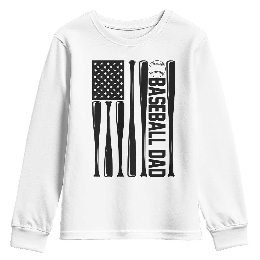 Baseball Dad Patriotic Youth Sweatshirt USA American Flag Gift - Wonder Print Shop