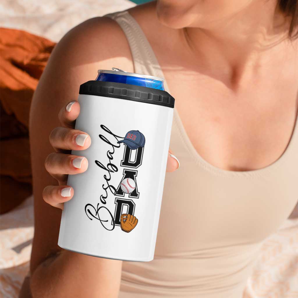 Baseball Dad 4 in 1 Can Cooler Tumbler Funny Sports Papa Life Lover