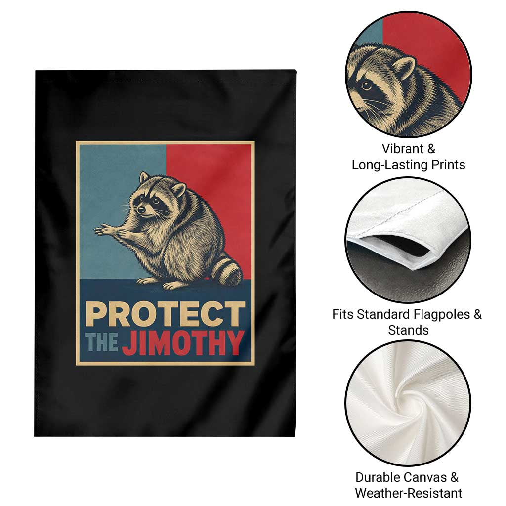 Protect The Jimothy Garden Flag Funny Retro Trash Panda Animal Lover Meme