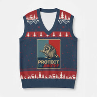 Protect The Jimothy V-Neck Knit Sweater Vest Funny Retro Trash Panda Animal Lover Meme