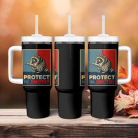 Protect The Jimothy Tumbler With Handle Funny Retro Trash Panda Animal Lover Meme