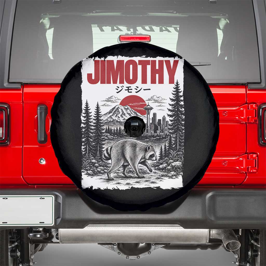 Jimothy The Raccoon Spare Tire Cover Seattle Skyline Mount Rainier Japanese Retro Vintage Art