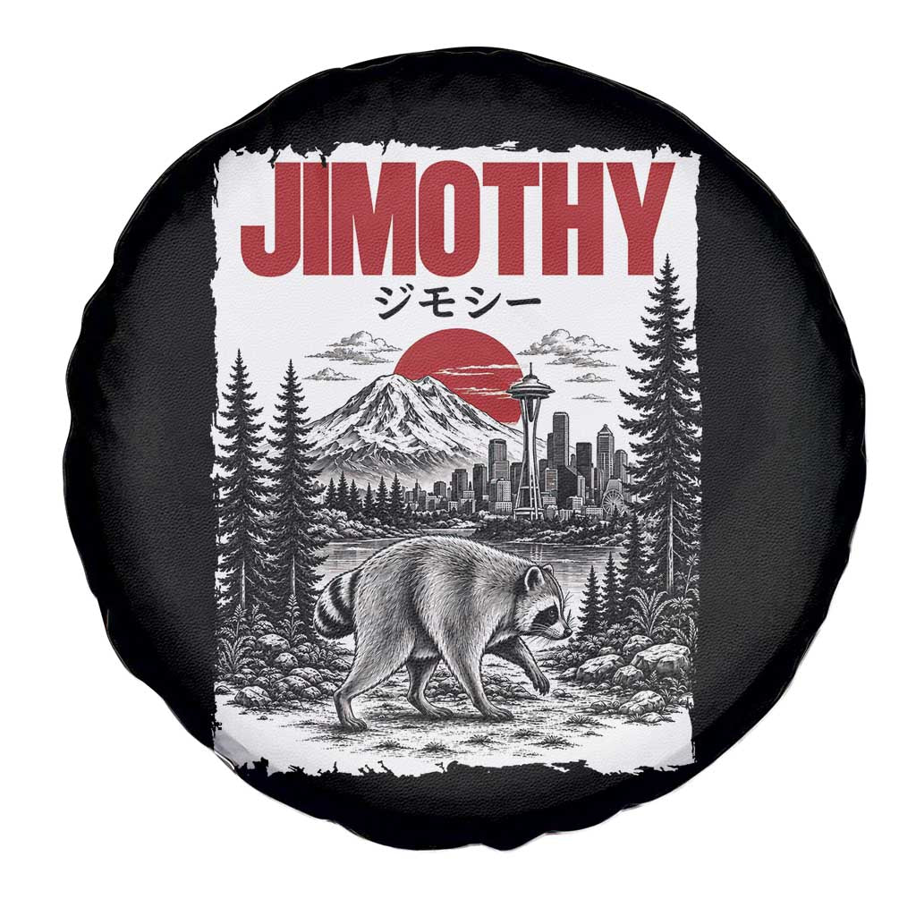 Jimothy The Raccoon Spare Tire Cover Seattle Skyline Mount Rainier Japanese Retro Vintage Art