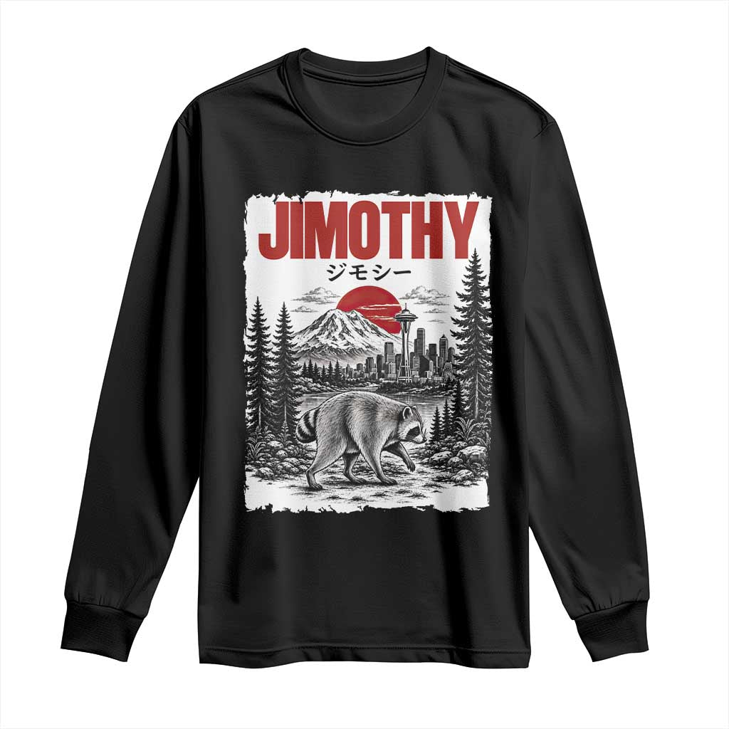 Jimothy The Raccoon Long Sleeve Shirt Seattle Skyline Mount Rainier Japanese Retro Vintage Art
