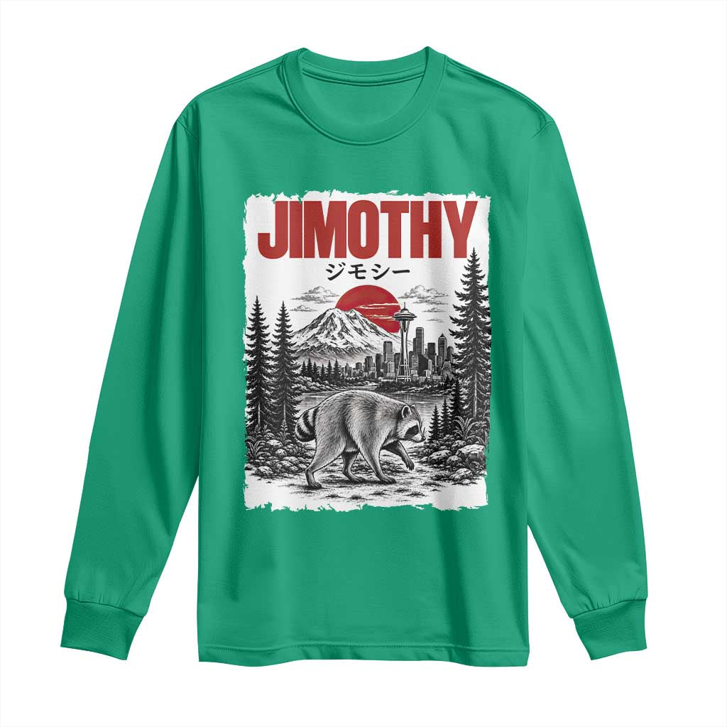 Jimothy The Raccoon Long Sleeve Shirt Seattle Skyline Mount Rainier Japanese Retro Vintage Art