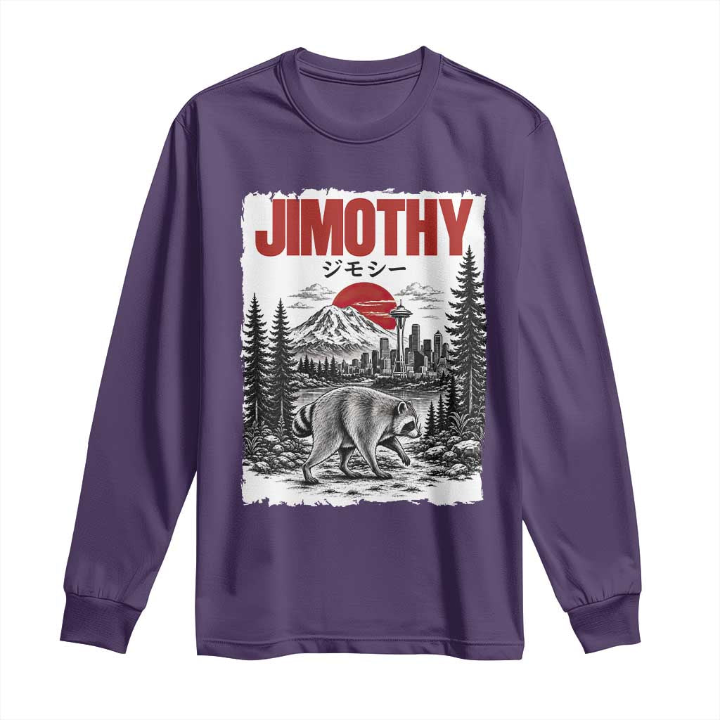 Jimothy The Raccoon Long Sleeve Shirt Seattle Skyline Mount Rainier Japanese Retro Vintage Art