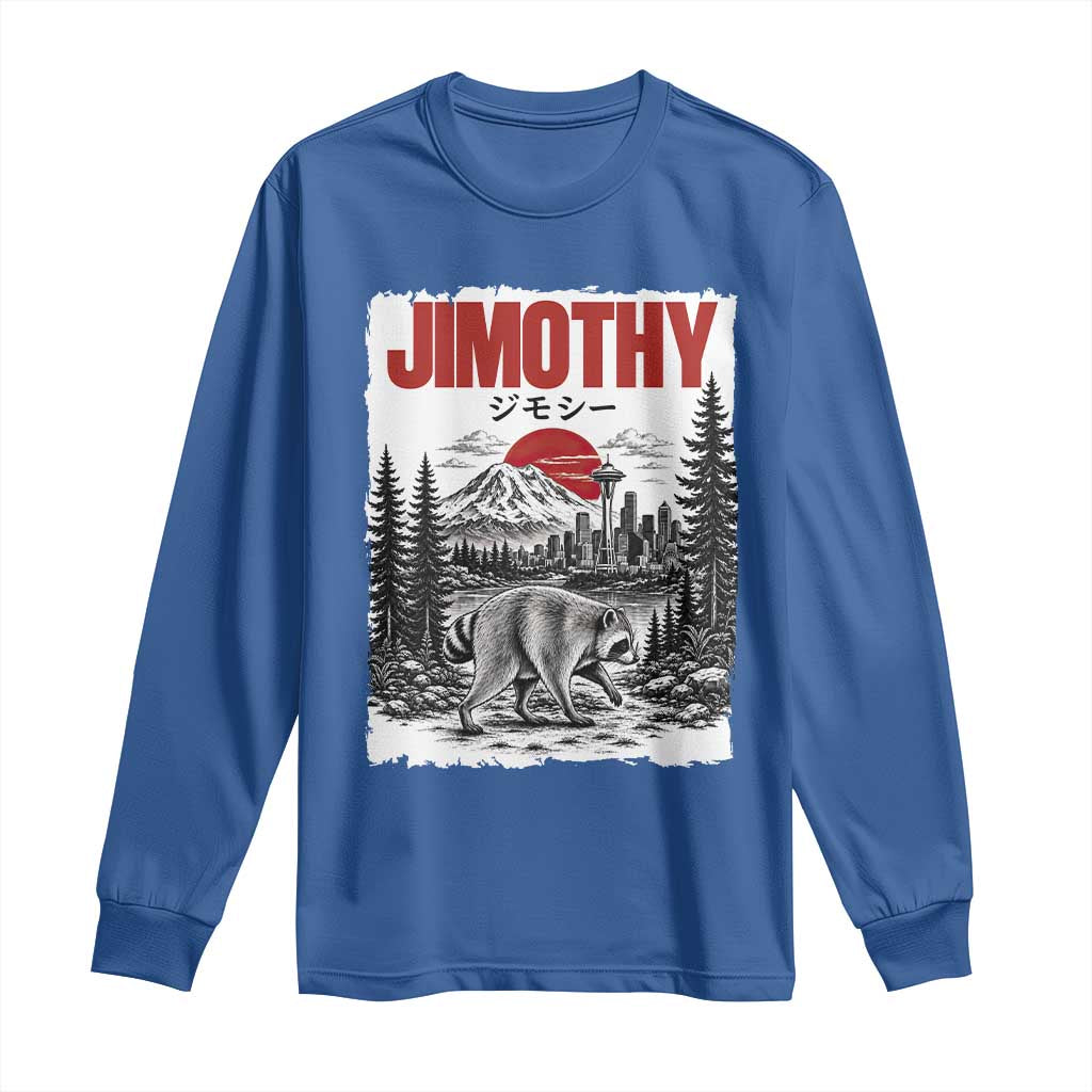 Jimothy The Raccoon Long Sleeve Shirt Seattle Skyline Mount Rainier Japanese Retro Vintage Art