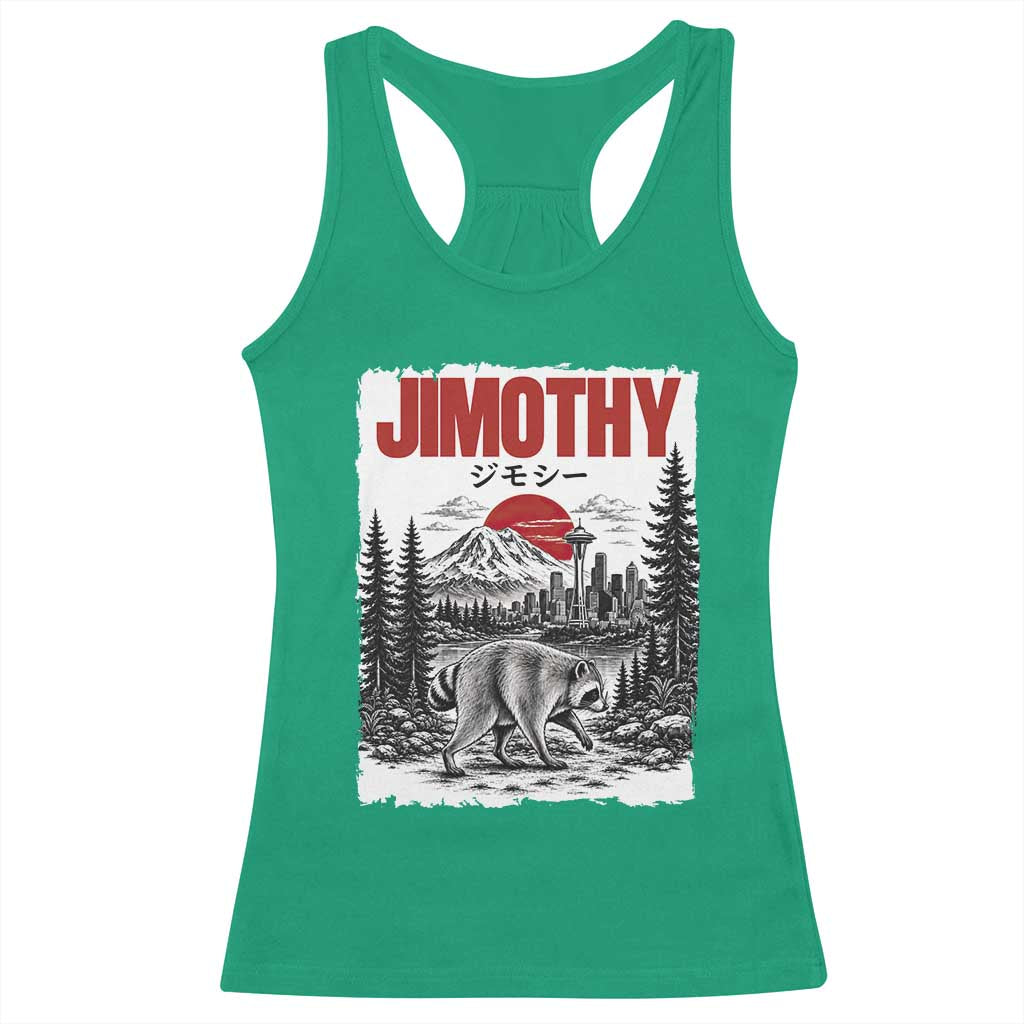 Jimothy The Raccoon Racerback Tank Top Seattle Skyline Mount Rainier Japanese Retro Vintage Art