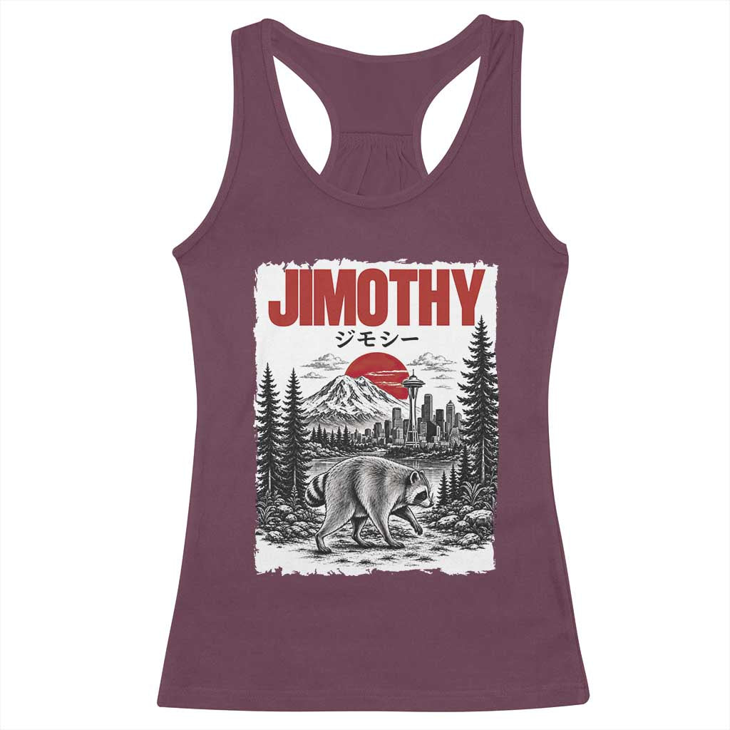 Jimothy The Raccoon Racerback Tank Top Seattle Skyline Mount Rainier Japanese Retro Vintage Art