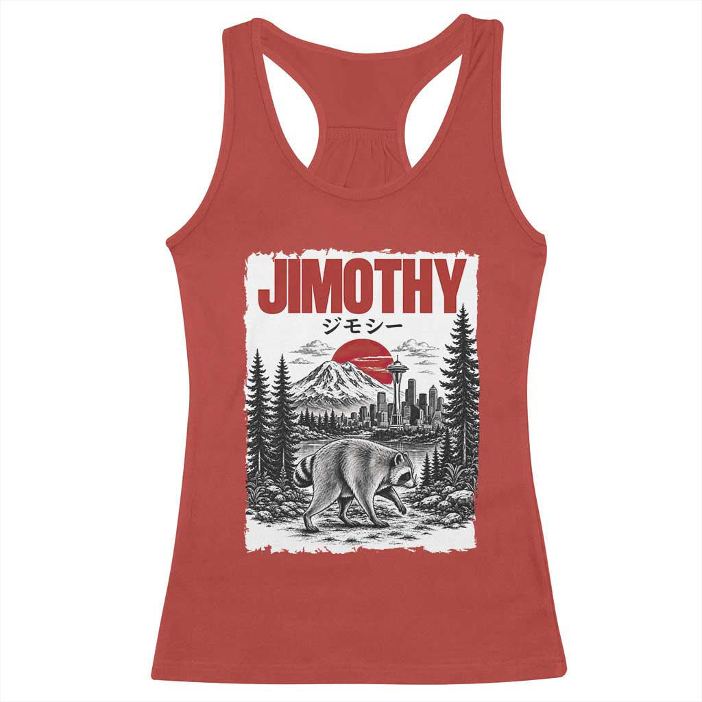 Jimothy The Raccoon Racerback Tank Top Seattle Skyline Mount Rainier Japanese Retro Vintage Art
