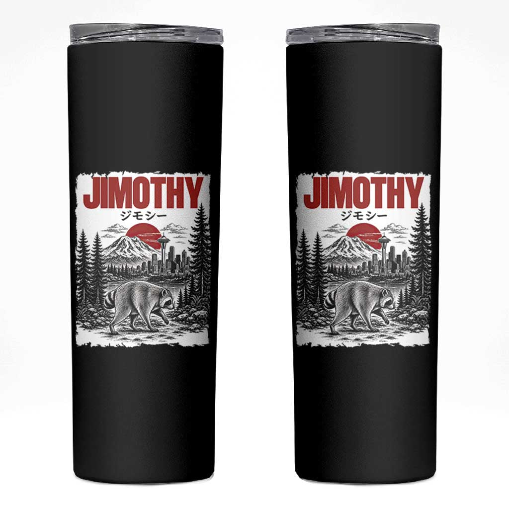 Jimothy The Raccoon Skinny Tumbler Seattle Skyline Mount Rainier Japanese Retro Vintage Art