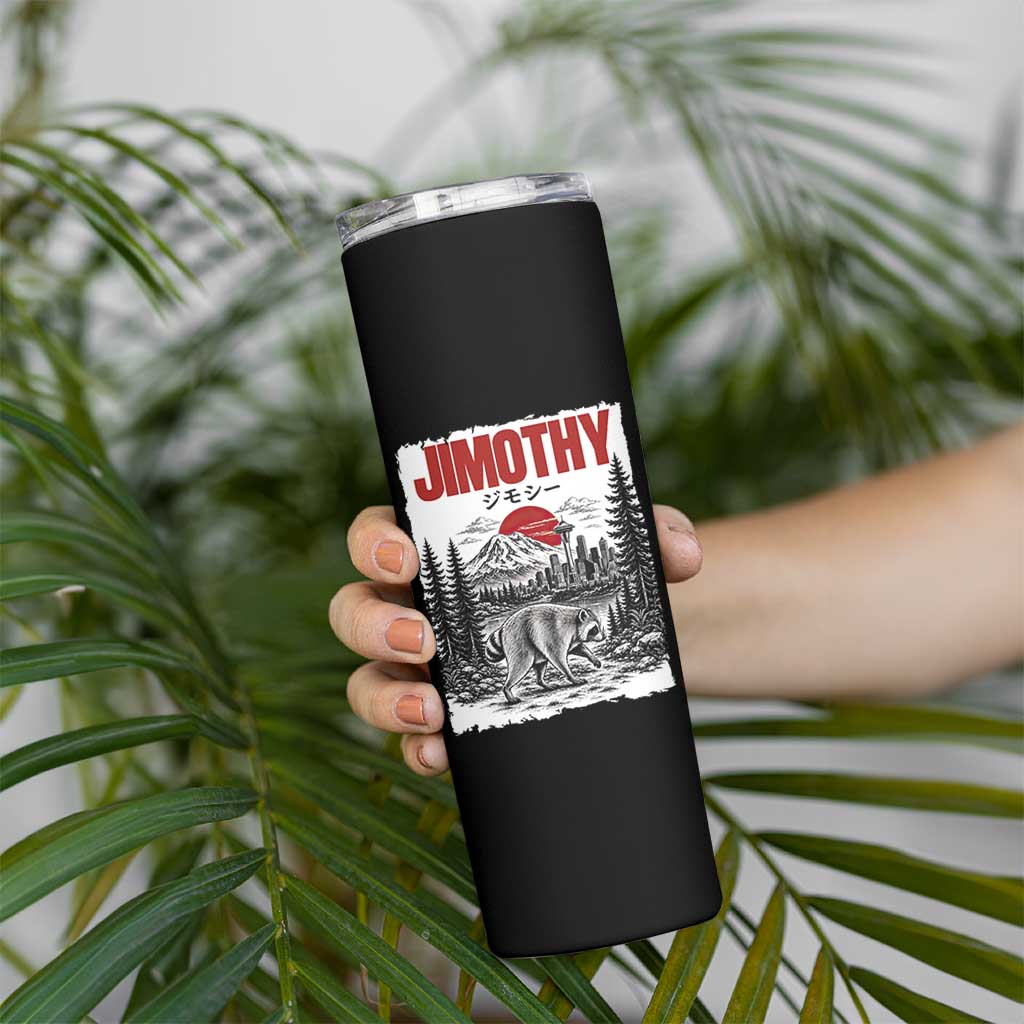 Jimothy The Raccoon Skinny Tumbler Seattle Skyline Mount Rainier Japanese Retro Vintage Art