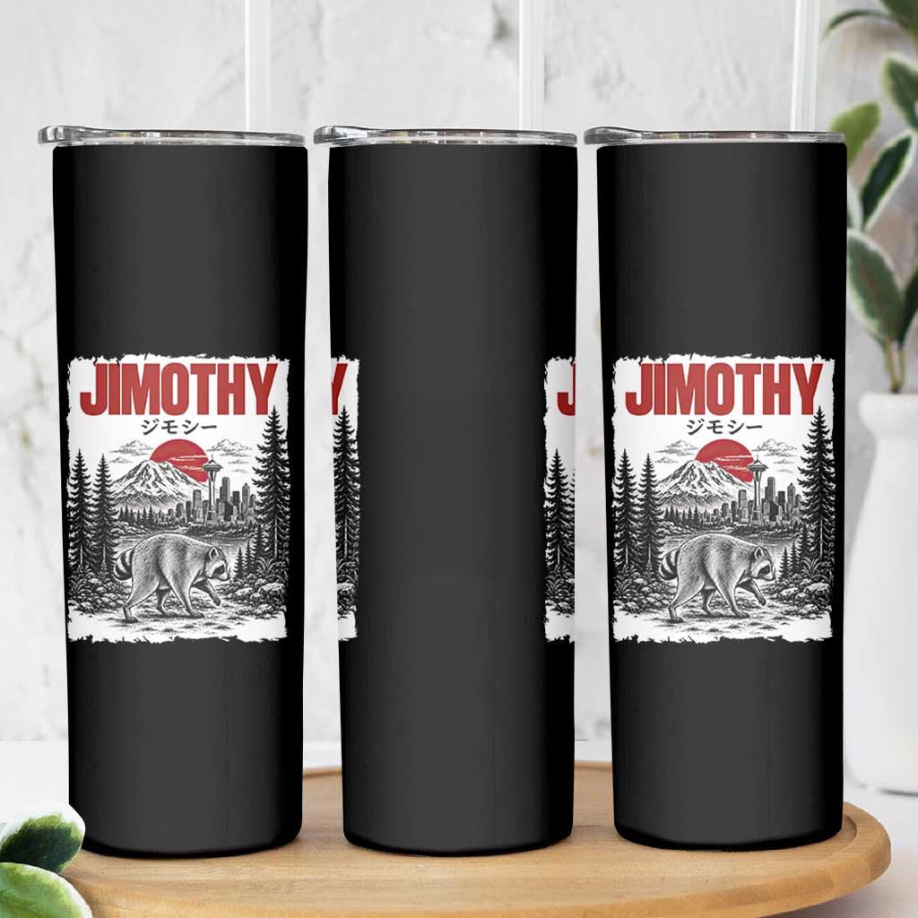 Jimothy The Raccoon Skinny Tumbler Seattle Skyline Mount Rainier Japanese Retro Vintage Art
