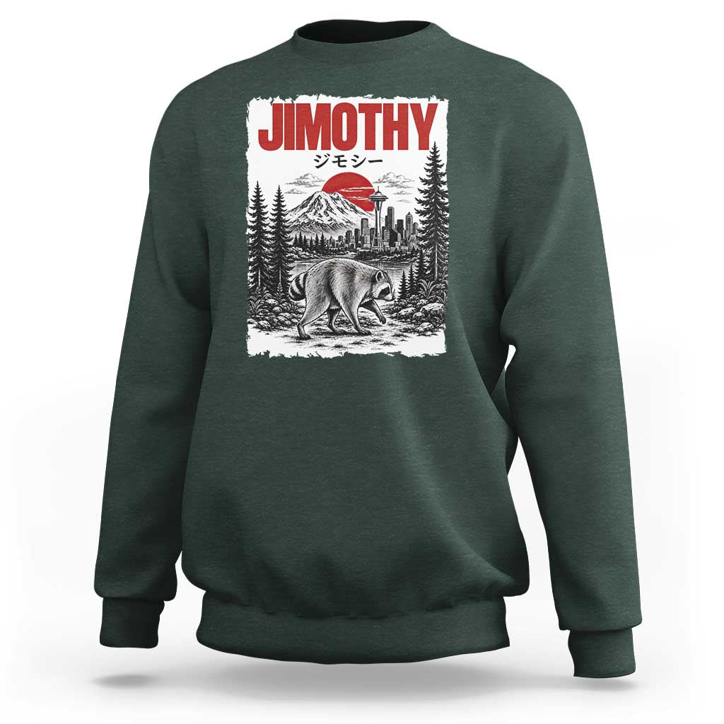 Jimothy The Raccoon Sweatshirt Seattle Skyline Mount Rainier Japanese Retro Vintage Art