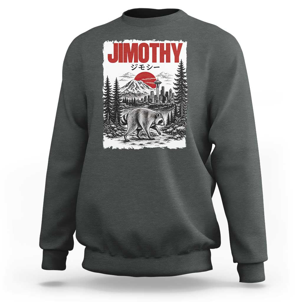Jimothy The Raccoon Sweatshirt Seattle Skyline Mount Rainier Japanese Retro Vintage Art
