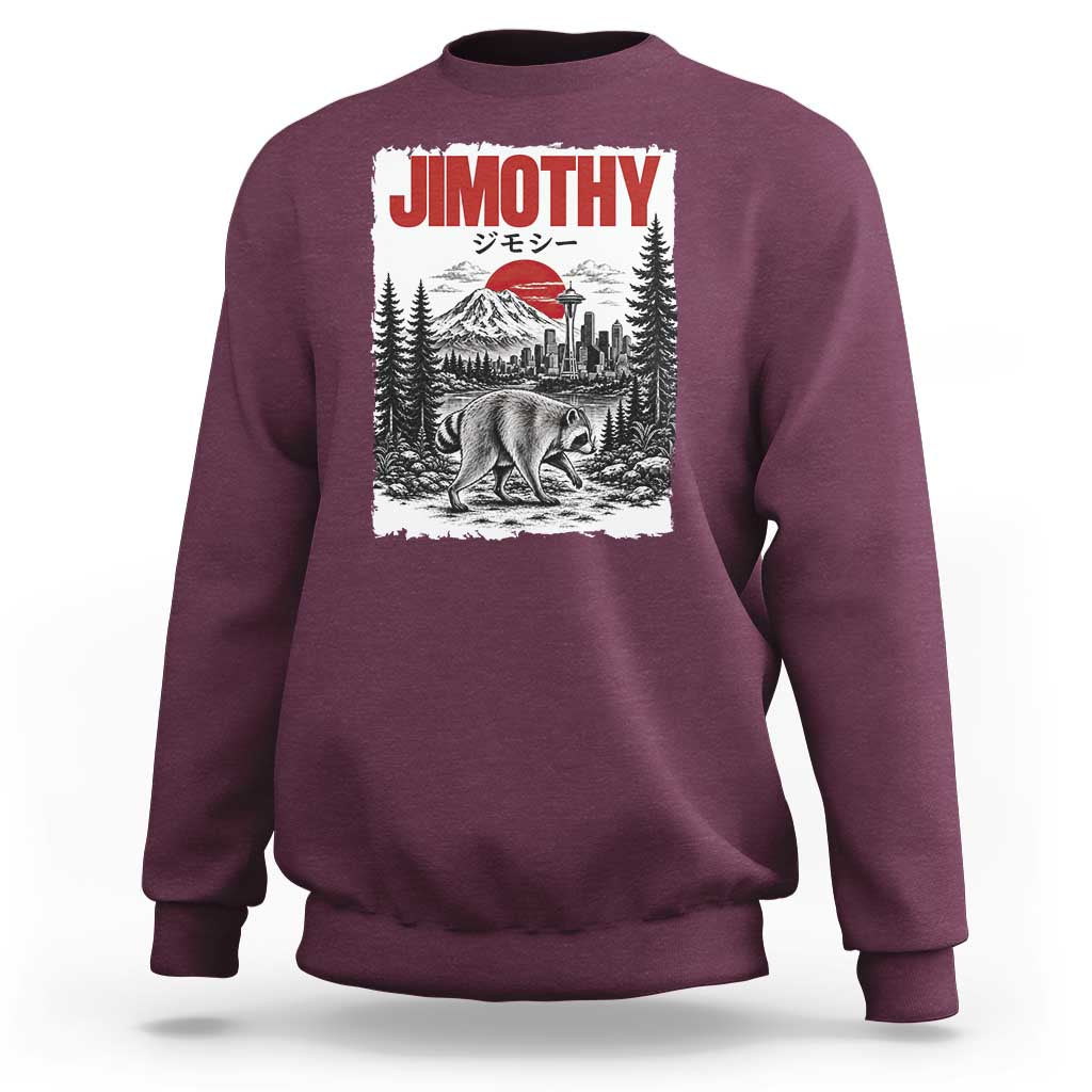 Jimothy The Raccoon Sweatshirt Seattle Skyline Mount Rainier Japanese Retro Vintage Art