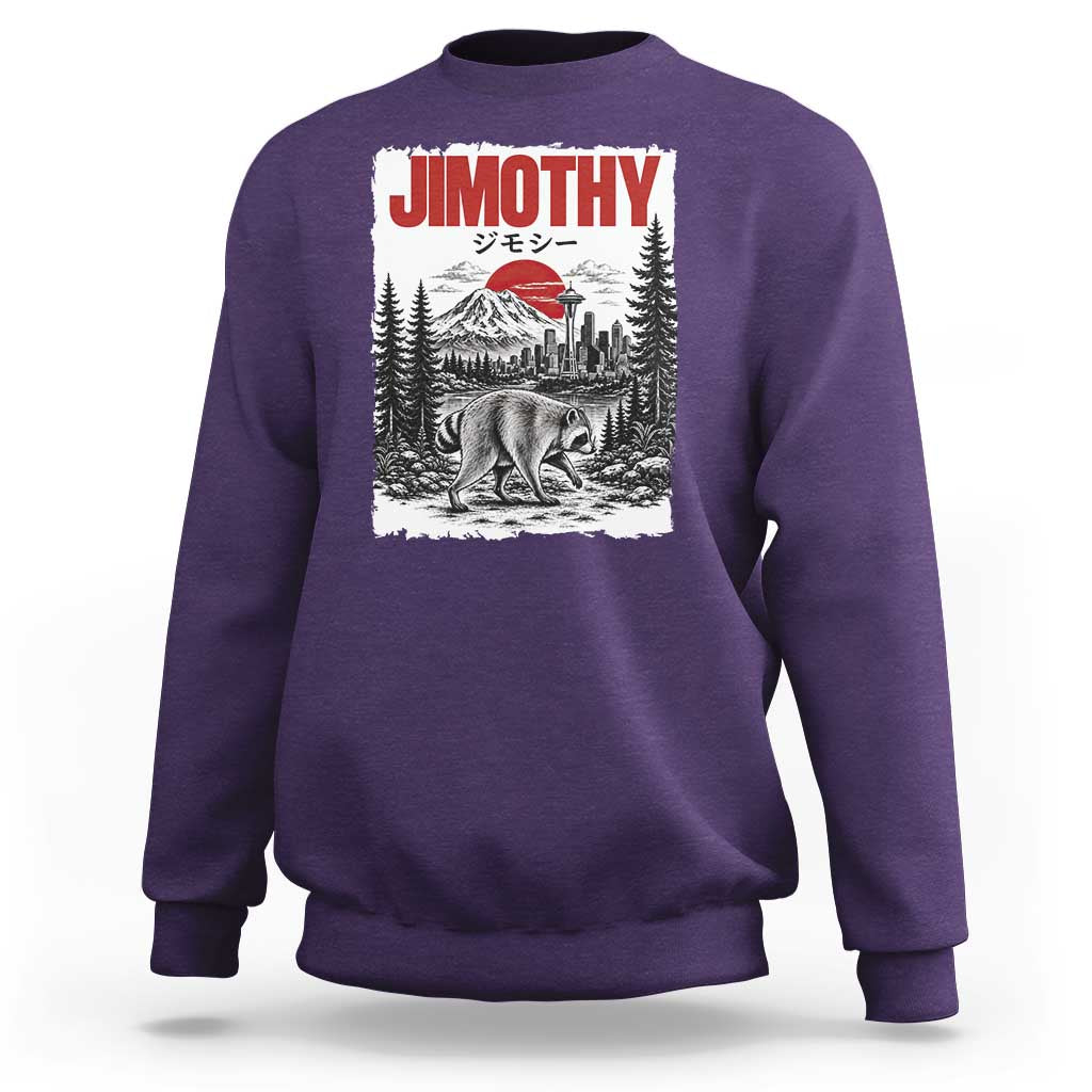 Jimothy The Raccoon Sweatshirt Seattle Skyline Mount Rainier Japanese Retro Vintage Art