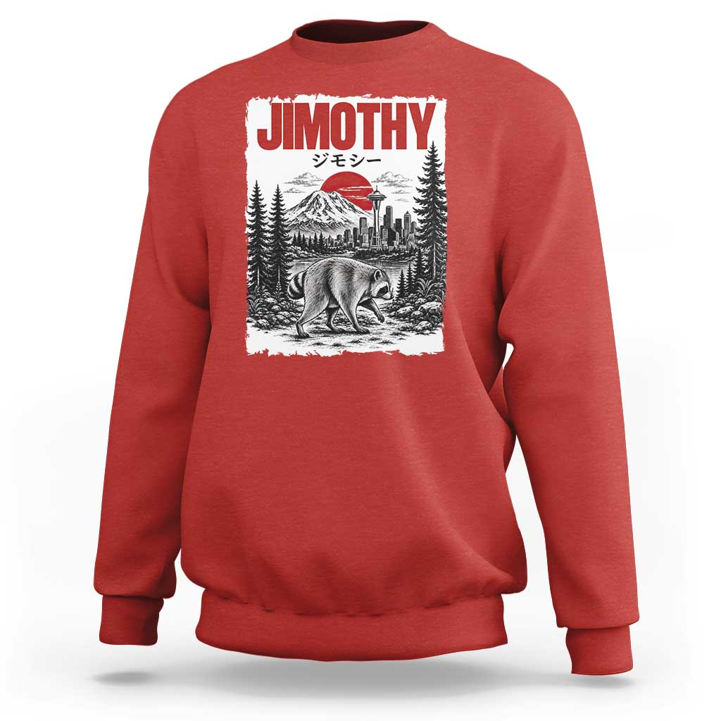 Jimothy The Raccoon Sweatshirt Seattle Skyline Mount Rainier Japanese Retro Vintage Art