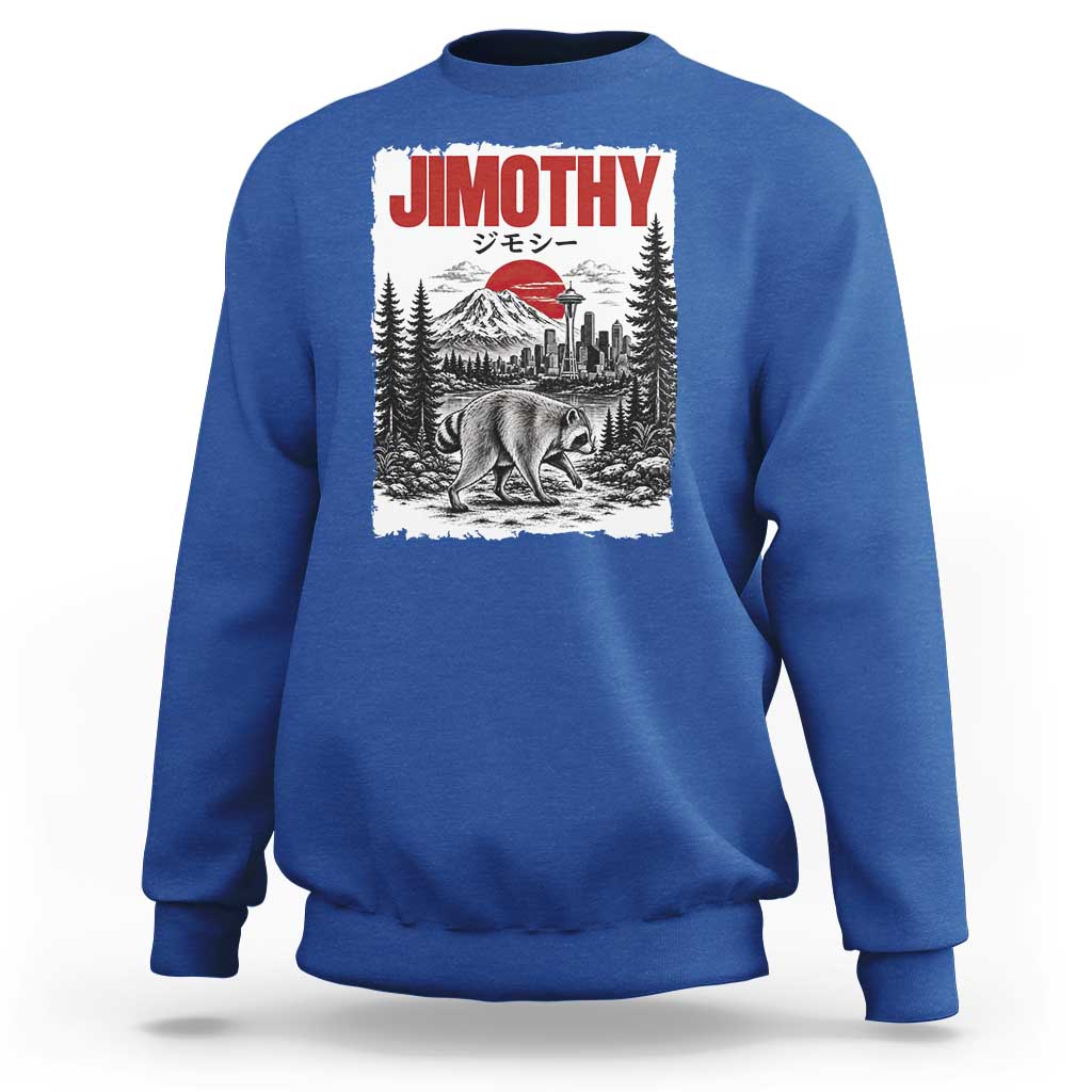 Jimothy The Raccoon Sweatshirt Seattle Skyline Mount Rainier Japanese Retro Vintage Art