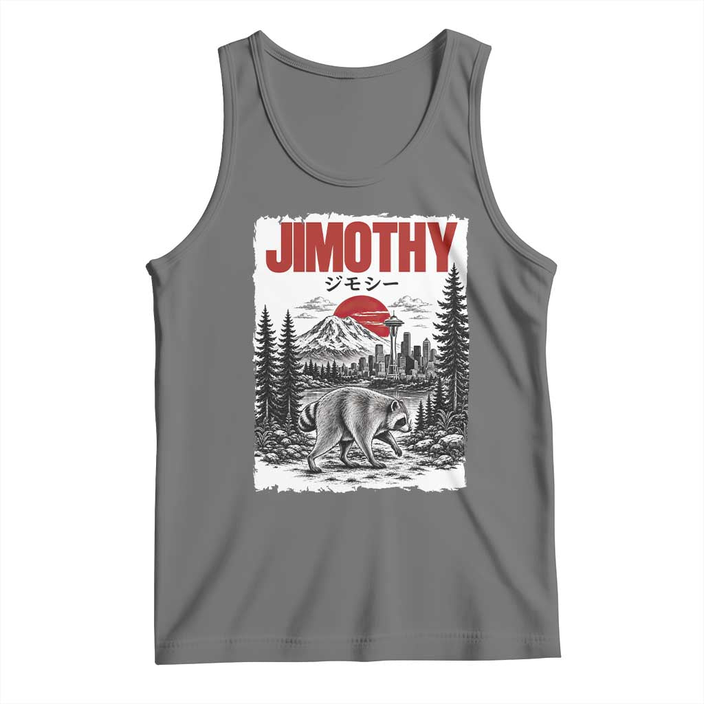 Jimothy The Raccoon Tank Top Seattle Skyline Mount Rainier Japanese Retro Vintage Art