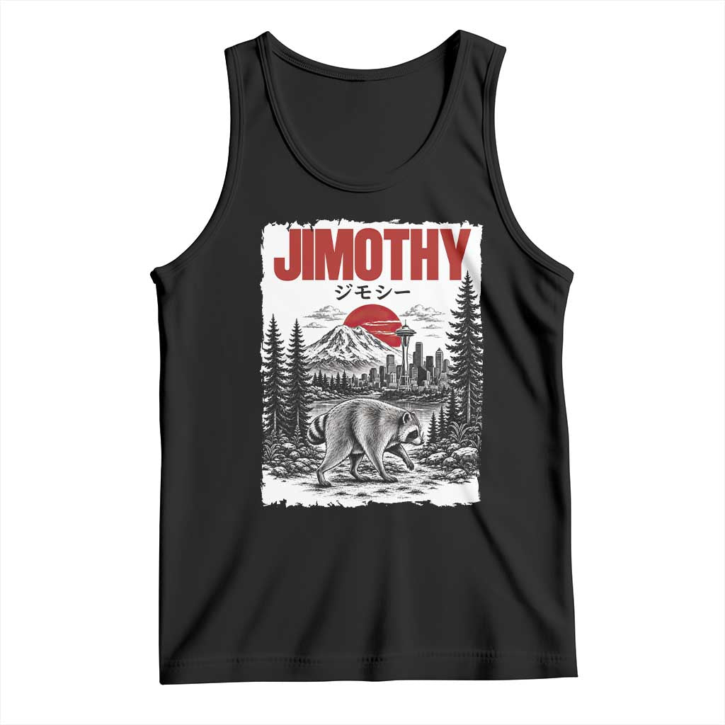 Jimothy The Raccoon Tank Top Seattle Skyline Mount Rainier Japanese Retro Vintage Art