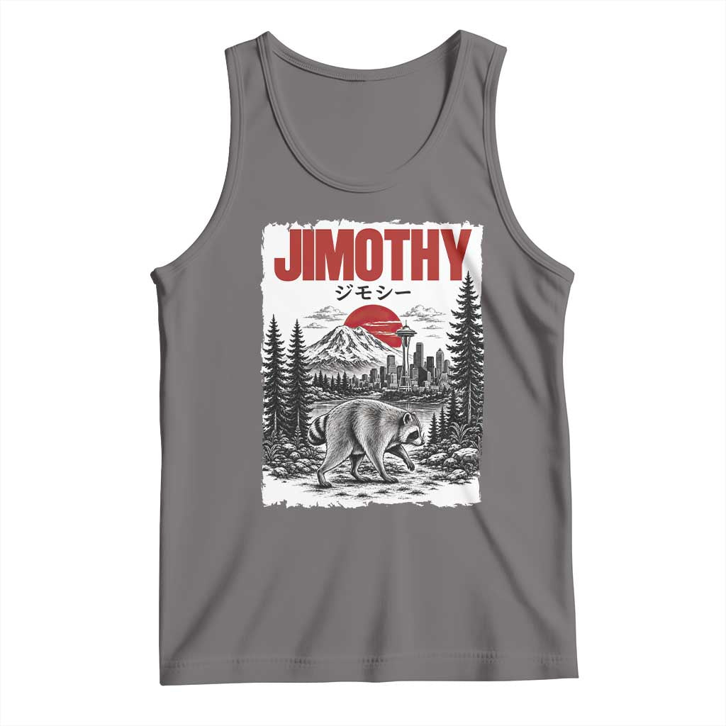 Jimothy The Raccoon Tank Top Seattle Skyline Mount Rainier Japanese Retro Vintage Art