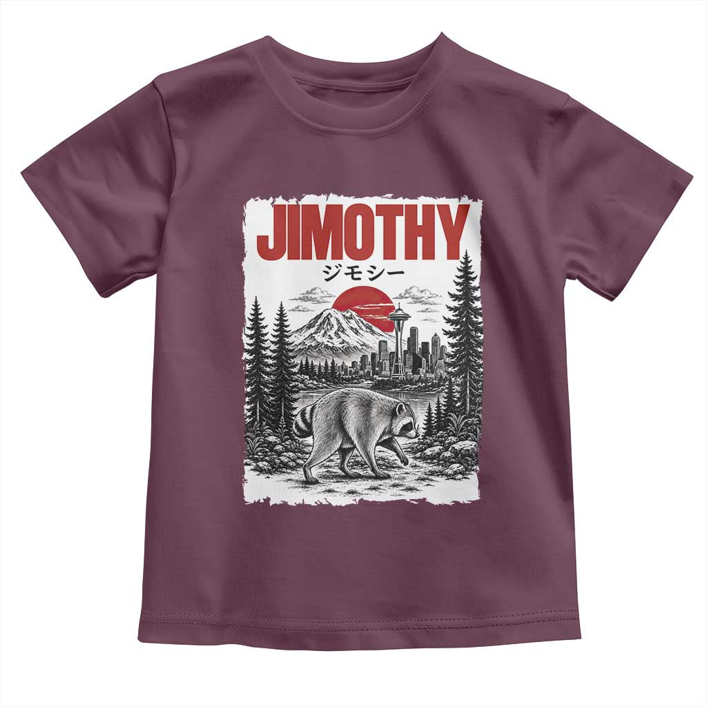 Jimothy The Raccoon Toddler T Shirt Seattle Skyline Mount Rainier Japanese Retro Vintage Art