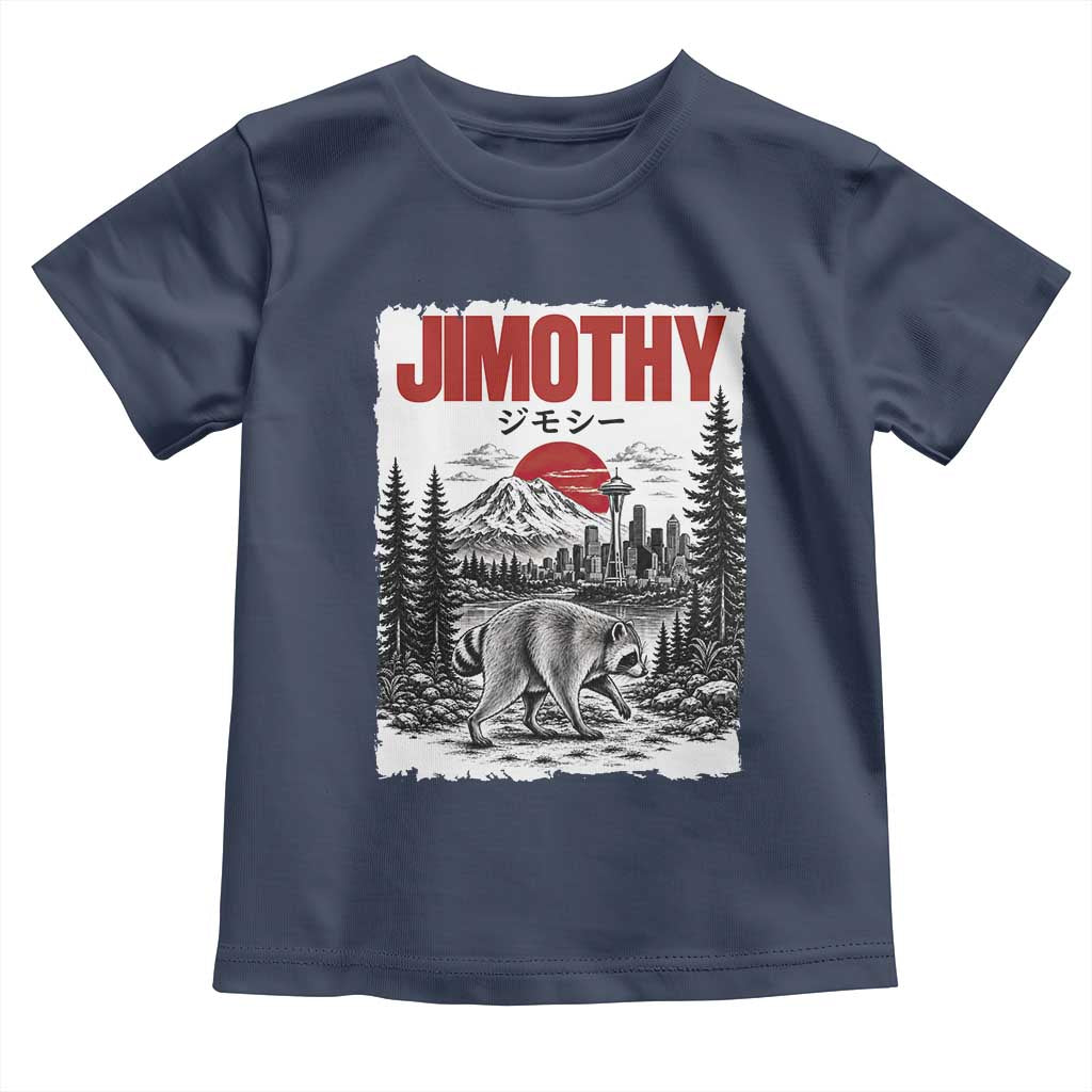 Jimothy The Raccoon Toddler T Shirt Seattle Skyline Mount Rainier Japanese Retro Vintage Art