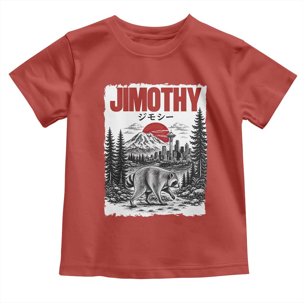 Jimothy The Raccoon Toddler T Shirt Seattle Skyline Mount Rainier Japanese Retro Vintage Art