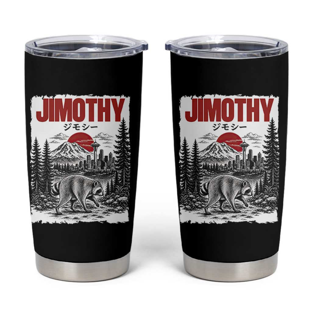 Jimothy The Raccoon Tumbler Cup Seattle Skyline Mount Rainier Japanese Retro Vintage Art